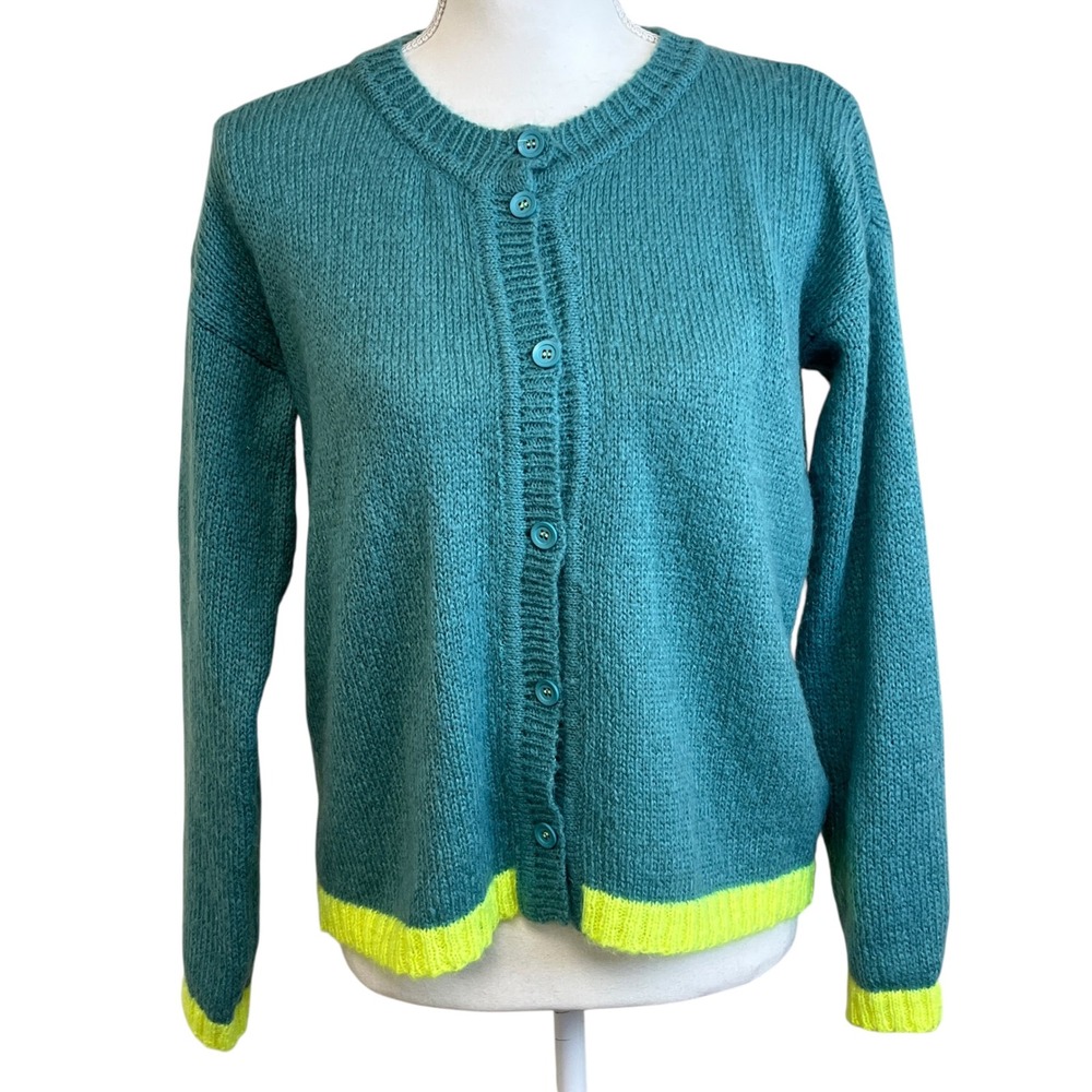 DR BLOOM Teal Mohair Blend Cardigan Sweater Sz S M Feminine Cottage Girly - Picture 9 of 14